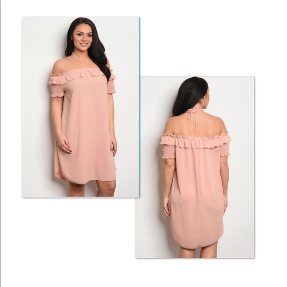 blush pink off the shoulder dress